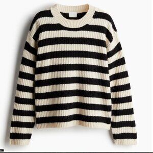 H&M Rib-knit Beige and Black Striped Sweater Size Large